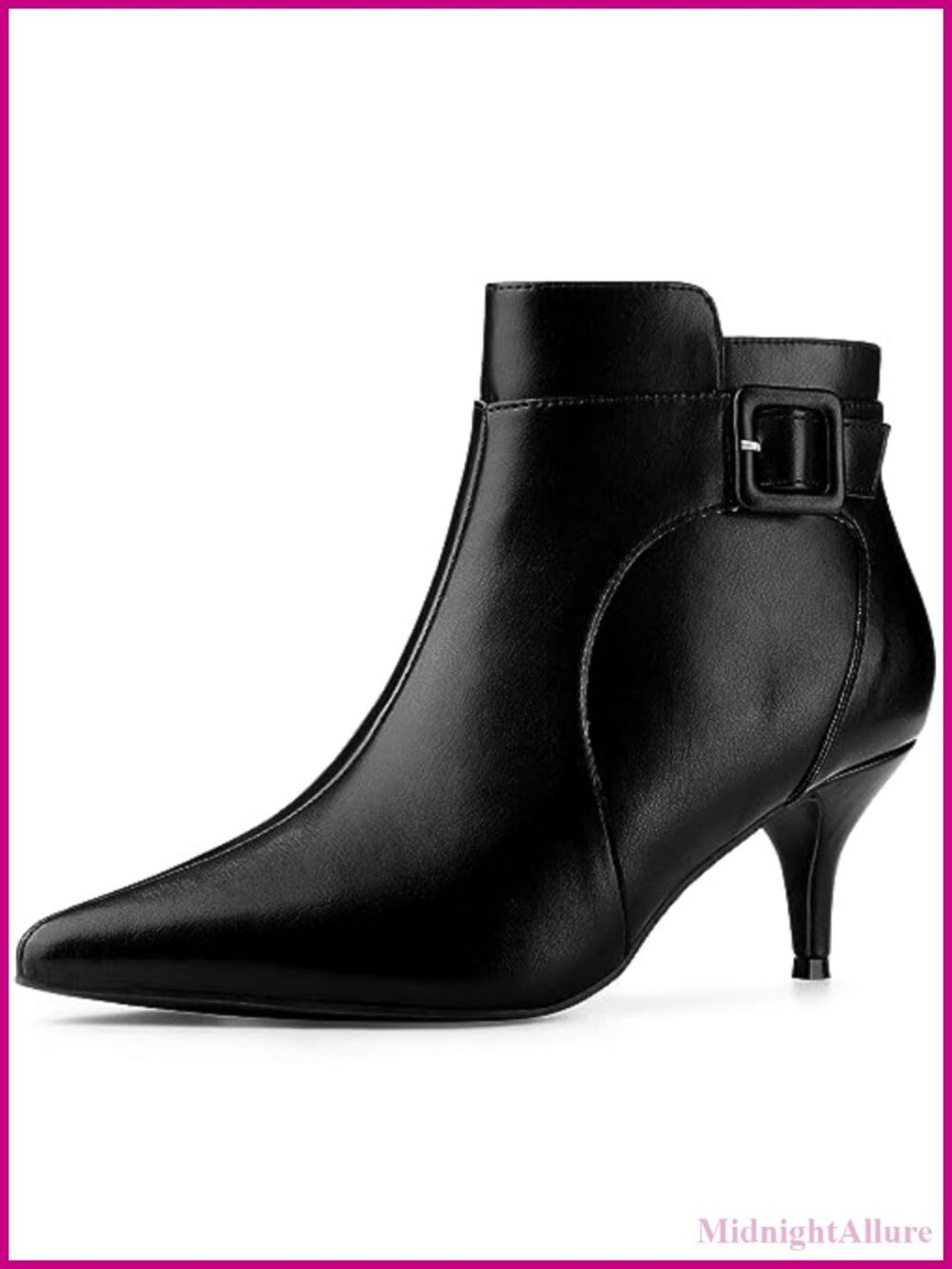 Faux Leather Pointy Toe Kitten Heel Ankle Boots Side Zip